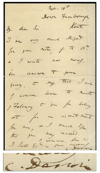 Charles Darwin Autograph Letter Signed -- Darwin Writes to His Financial Advisor Regarding an Investment